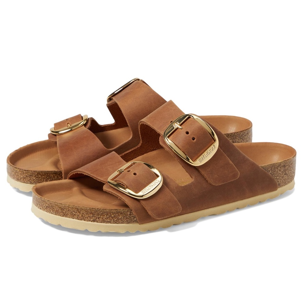 Arizona Big Buckle Oiled Leather Antique Cognac Leather with Birkenstock shoebox